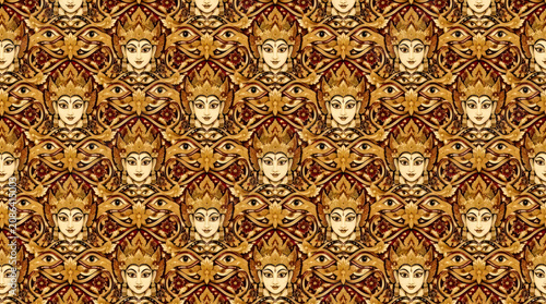 Balinese Legong Dance Seamless Pattern, Luxury Indonesian Cultural Background