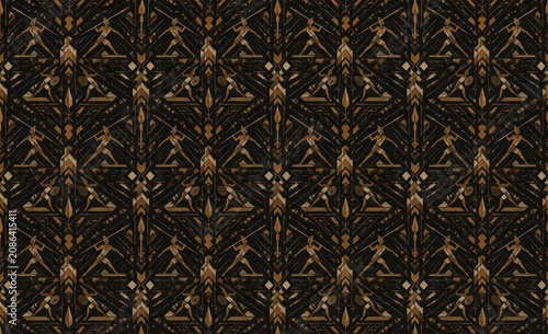 Balinese Warrior Dance Geometric Seamless Pattern, Premium Indonesian Background