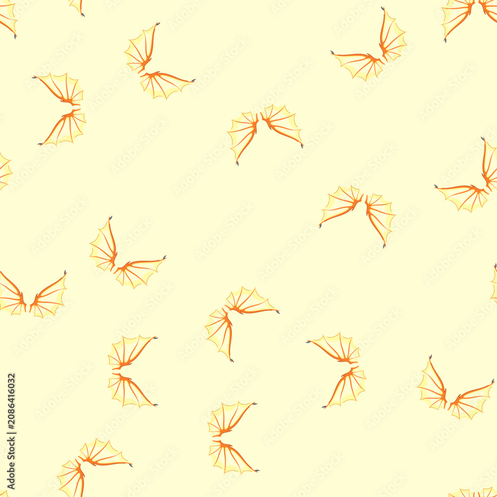 Obraz premium pattern flame wings dragon cartoon. angel cute, hell fantasy, bat silhouette flame wings dragon sign. seamless vector illustration
