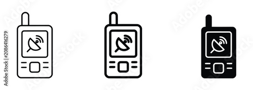 Photos Walkie talkie radio communication icon set, portable wireless transceiver device symbols