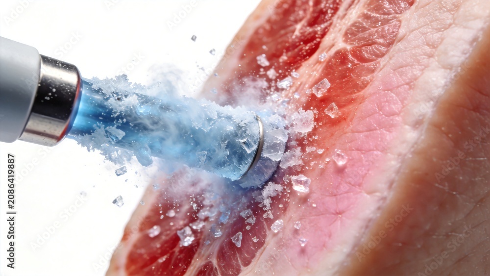 Fototapeta premium 3D render of cryotherapy liquid nitrogen treatment removing lesion on skin