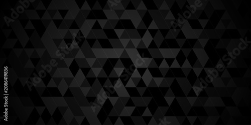 Black and gray randomly low polygon paper triangle creative surface rectangle technology wallpaper background. Polygon mosaic triangle, business banner corporate background.