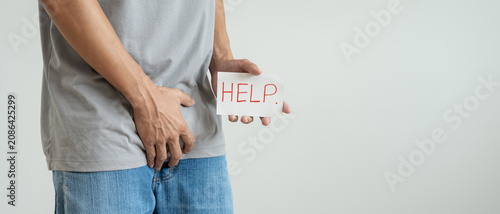 Cuadro en lienzo Man request for help private parts feeling discomfort from disease and inflammation