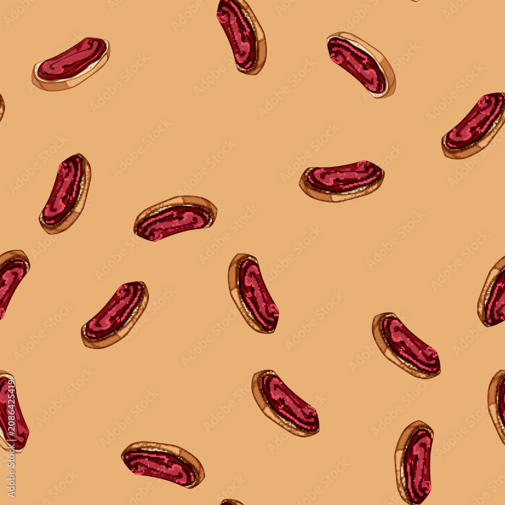 Fototapeta premium seamless pattern crunchy toast jam cartoon. smooth delicious, homemade snack, morning brunch crunchy toast jam sign vector