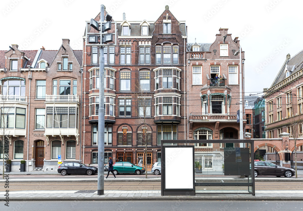 Obraz premium Blank billboard on roadside in european town