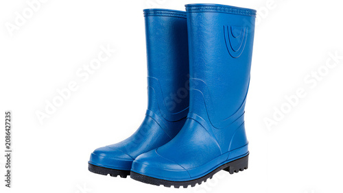 Canvastavla Pair of bright blue rubber rain boots footwear isolated on transparent backgroun