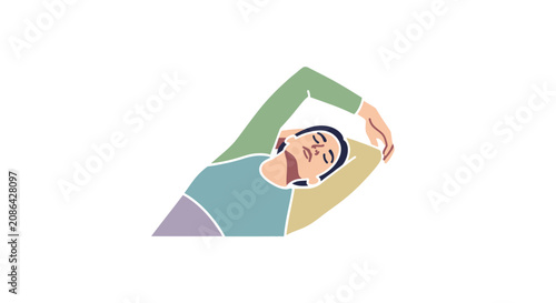 Woman stretching arm up high smiling.