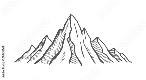 Φωτογραφία Hand drawn of jagged mountain peaks with textured shading handdrawn