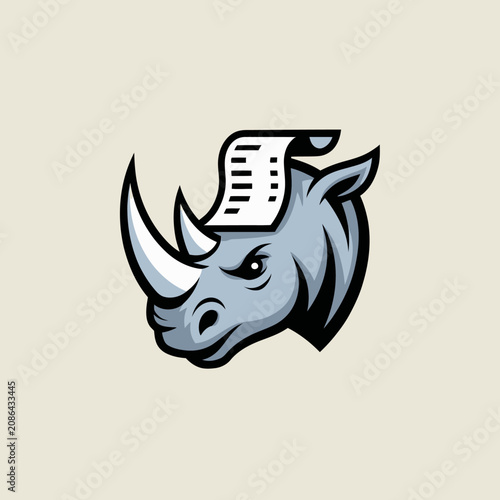 Rhino head with receipt on horn.
