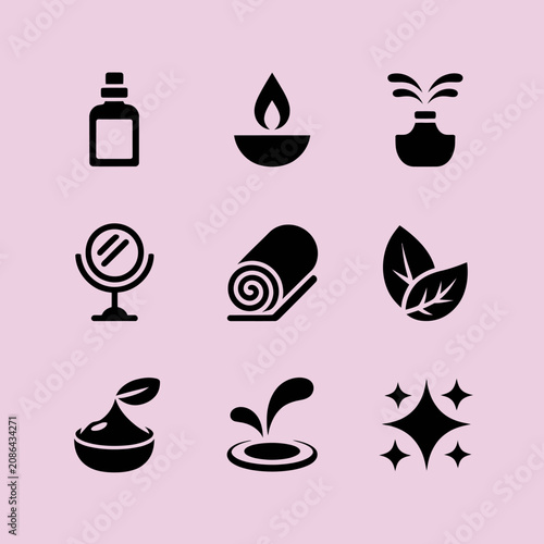 Spa wellness icons set black.