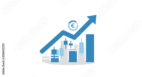 Blue graph with euro symbol rising.