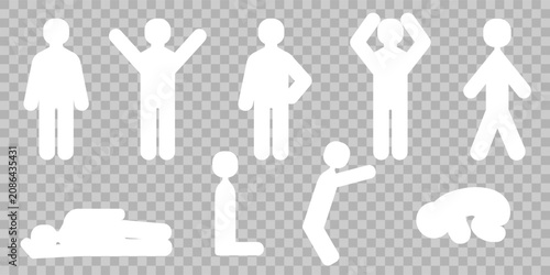 Schilderij op canvas Set of stick figure people in different poses and actions.
