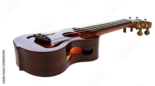 Photography Wooden ukulele with four strings and tuning pegs