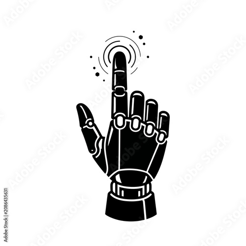 Robotic Hand Touching Digital Interface Vector Illustration