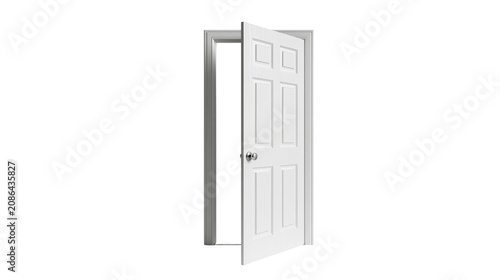 Fotografía White six-panel interior door ajar with silver knob