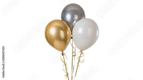 Foto Group of three colorful helium party balloons isolated on a transparent backgrou