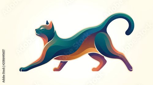 Colorful abstract illustration of a running cat silhouette.
