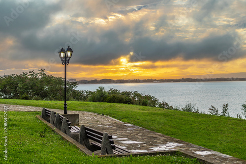 A tranquil scene of sunset by the sea in Nessebar, Burgas, Bulgaria