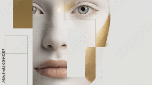 Minimal abstract beauty face composition using soft geometric shapes