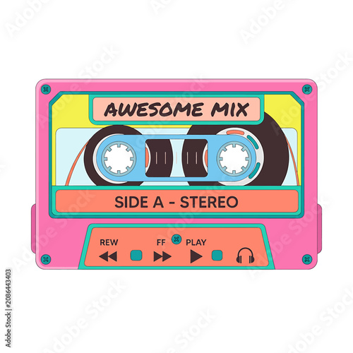 Принти на полотні Colorful retro cassette tape with awesome mix label.