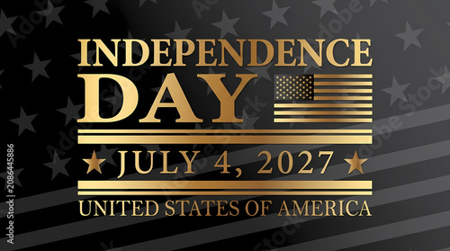 Elegant Gold Independence Day July 4 2027 Celebration Typography Design On Dark United States Of America Flag Background