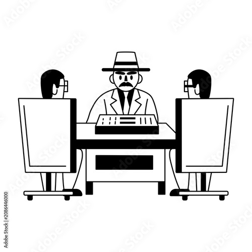 Картината върху платно A glyph illustration of detective with lie detector machine to recognize thief