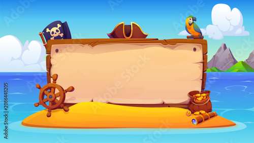 фотографія Cartoon pirate banner on tropical Caribbean island