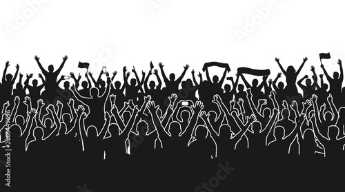 Cheering Crowd Silhouette with Raised Hands Vector Illustration