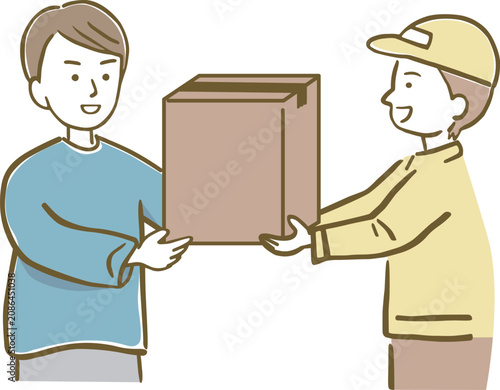配達員から荷物を受取る男性