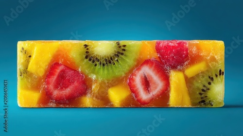 Colorful Fruit Jelly Block with Kiwi, Strawberry, and Mango