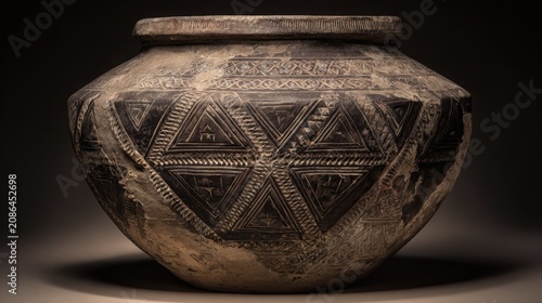 Ancient Decorative Pottery with Intricate Geometric Patterns