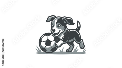 Vászonkép Playful dog with a soccer ball.