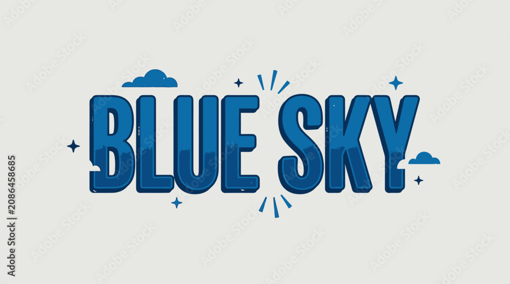 Fototapeta premium Blue Sky text with clouds and stars - graphic design, vector art