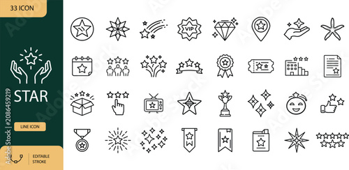 Star Line Icons Set, Customer Rating and Premium Quality Evaluation Outline Symbols. Vector Illustration