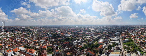 Canvastavla Aerial panoramic view of a densely populated city with traditional orange tile r