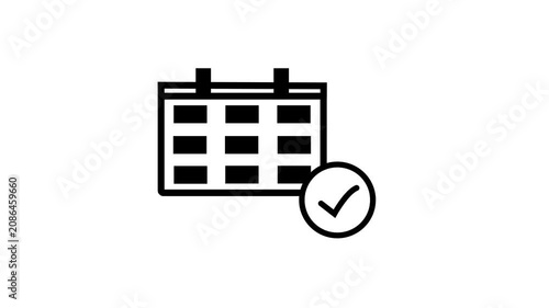 Simple calendar with date and check mark icon animation Isolated on White Background. 4K videos.!!