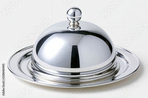 Elegant Silver Butter Dish With Dome Lid On White Background For Upscale Dining And Food Presentation