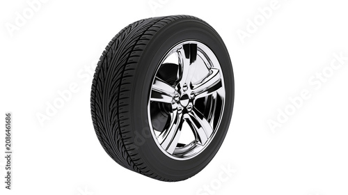 Konstfotografi Car tire with chrome alloy wheel