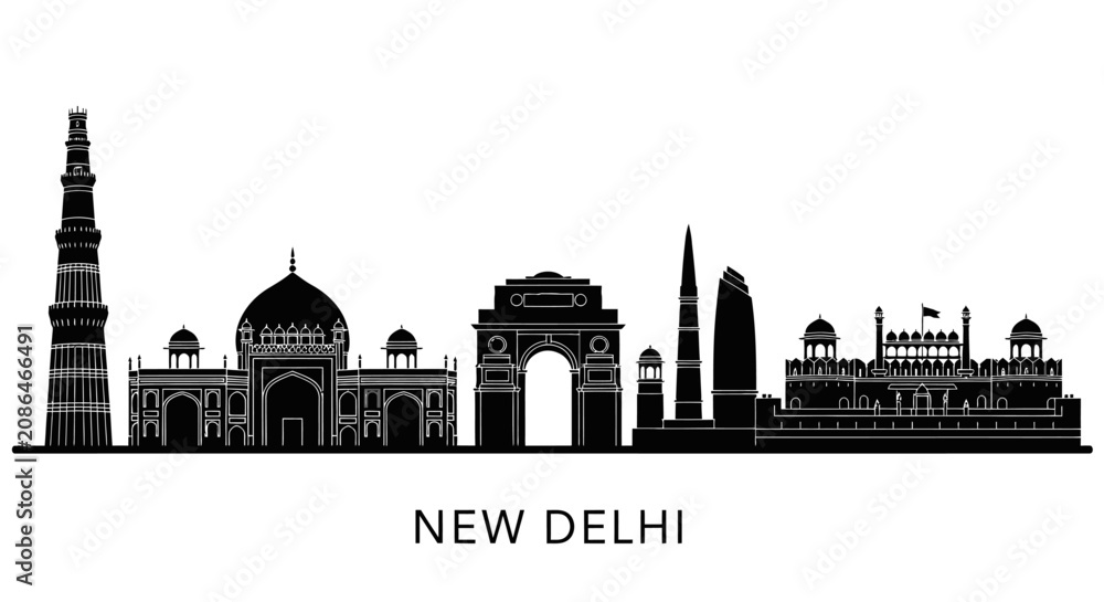 Obraz premium New Delhi Skyline Silhouette - Iconic Landmarks of India's Capital City