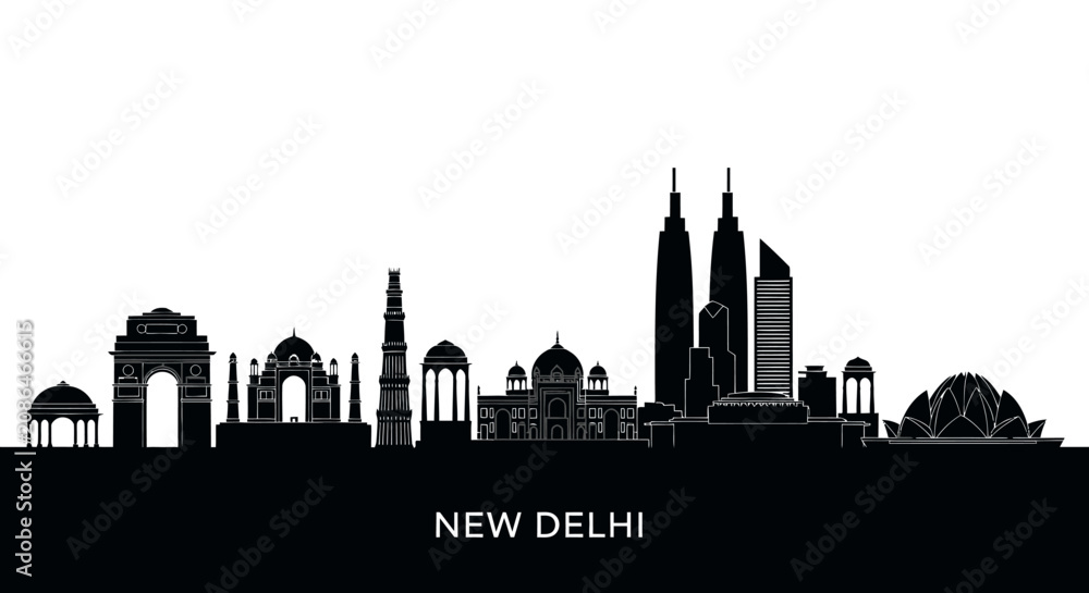 Obraz premium New Delhi Skyline Silhouette - India's Iconic Landmarks