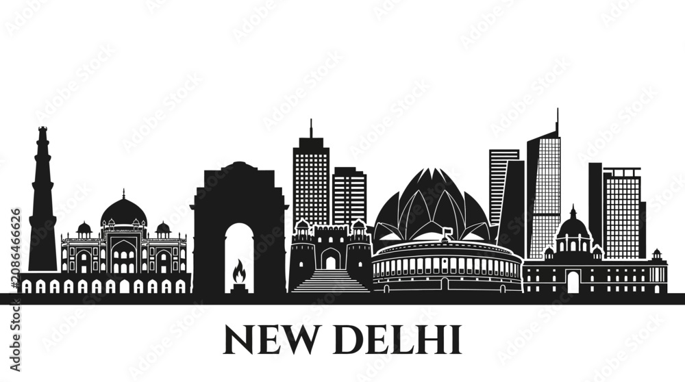 Fototapeta premium New Delhi Cityscape Silhouette - Iconic Landmarks of India's Capital