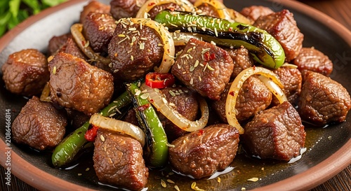 Delicious meatballs with fresh herbs on a plate.