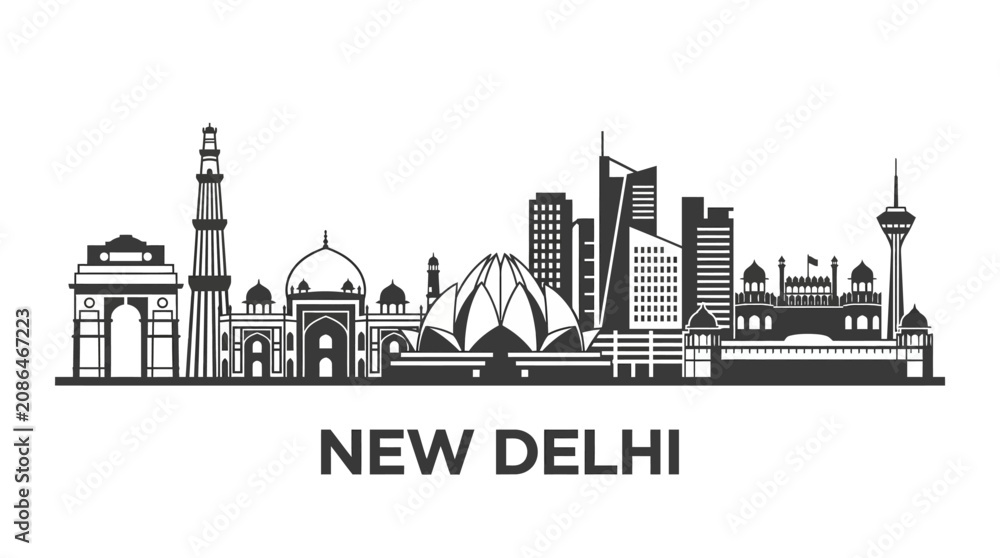 Obraz premium New Delhi Skyline Silhouette - Famous Indian Landmarks