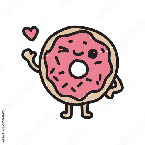 Doodle icon of a donut character with a 