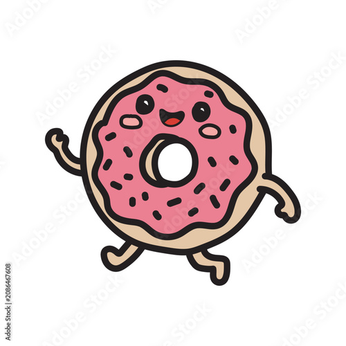 Doodle icon of a smiling donut character, isolated on a white background.

