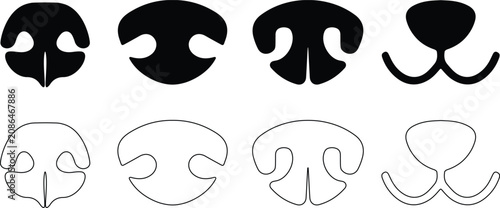 Foto Dog Nose Icon Set, Pet Animal Snout Shape Vector Illustration Solid and Outline