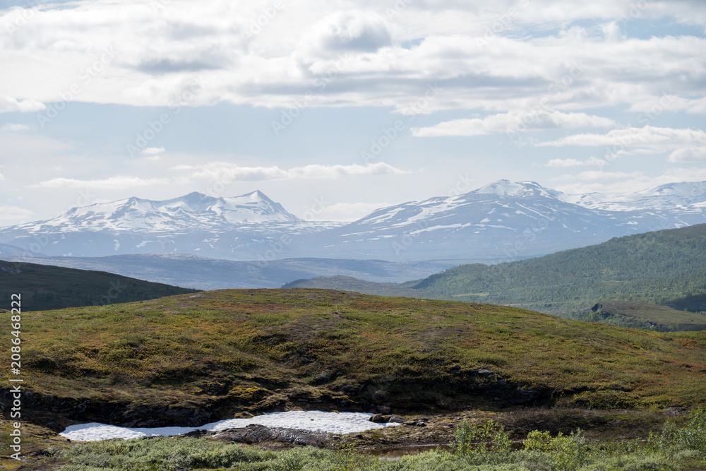 Fototapeta premium Norwegian mountains to the west from road 95 in Sweden.