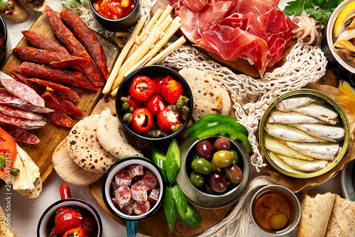Tapas - Spanish food. Set of different delicious appetizers.