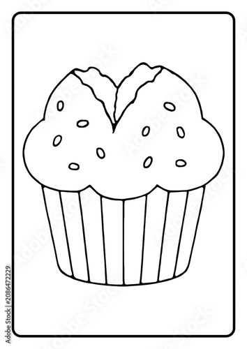Simple muffin coloring page with bold outlines for children's coloring books.