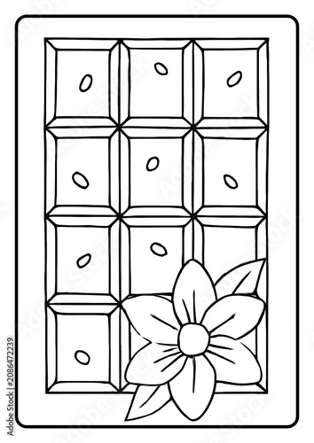 Cute chocolate bar coloring page with a flower and bold outlines for kids.